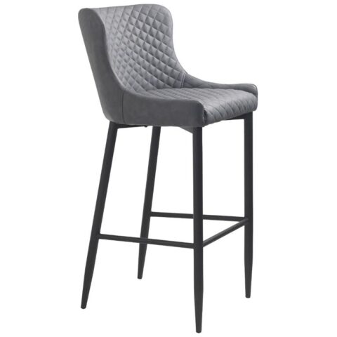 24Designs Dylana Barkruk - Zithoogte 75 Cm - Grijs Kunstleer Stoelen Grijs Leder