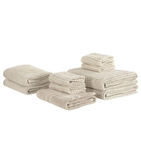 Beliani AREORA 9-delige handdoekset beige Badtextiel Beige Katoen