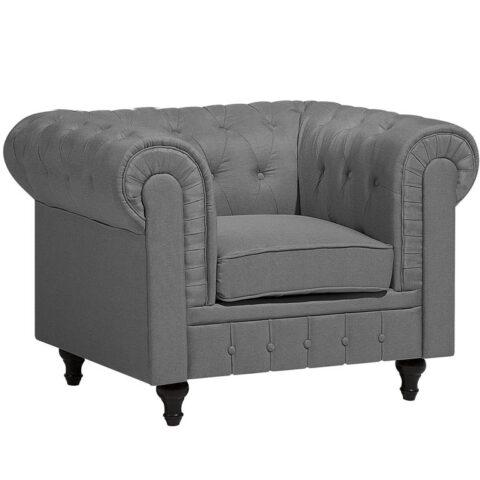 Beliani CHESTERFIELD Fauteuil grijs Stoelen Grijs Polyester