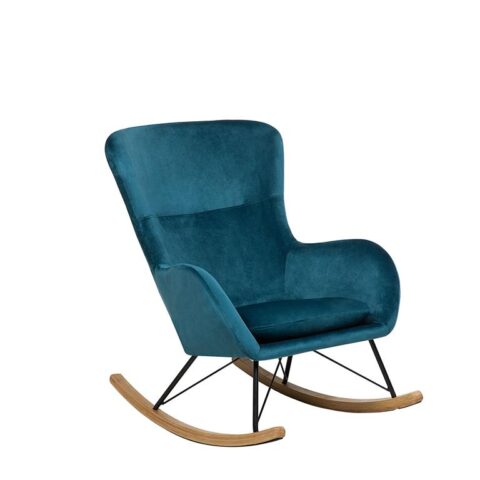 Beliani ELLAN Schommelstoel blauw Stoelen Blauw Fluweel