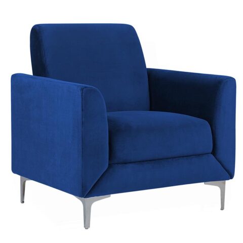 Beliani FENES Fauteuil blauw Stoelen Blauw Fluweel