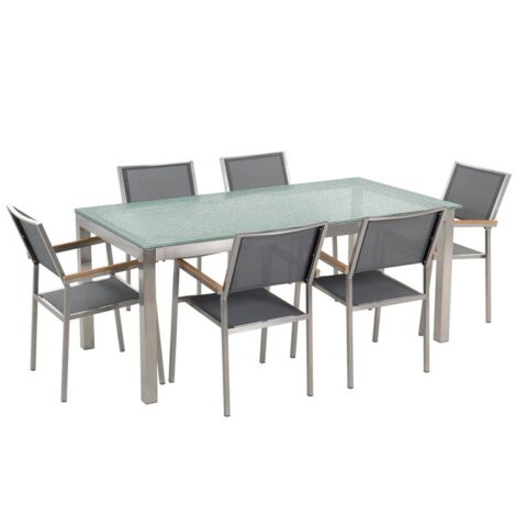 Beliani GROSSETO Eetkamerset voor 6 personen 90x87x180 Tuinmeubelen Grijs Glas