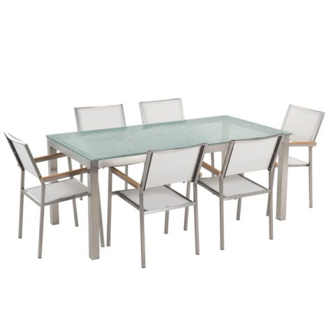 Beliani GROSSETO Eetkamerset voor 6 personen 90x87x180 Tuinmeubelen Wit Glas