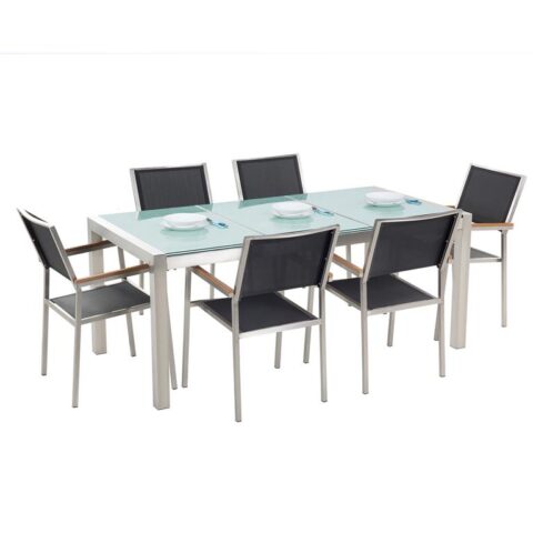 Beliani GROSSETO Eetkamerset voor 6 personen 90x87x180 Tuinmeubelen Zwart Glas