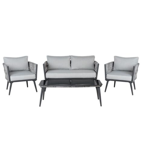 Beliani PREVEZA Sofa set met tafel 68x82x127 Tuinmeubelen Grijs Rotan