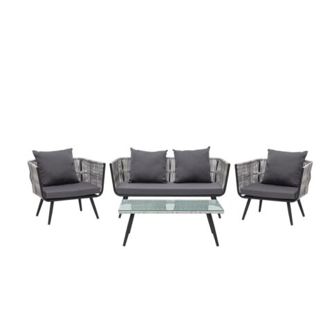 Beliani RAGUSA Sofa set met tafel 69x70x156 Tuinmeubelen Grijs Rotan