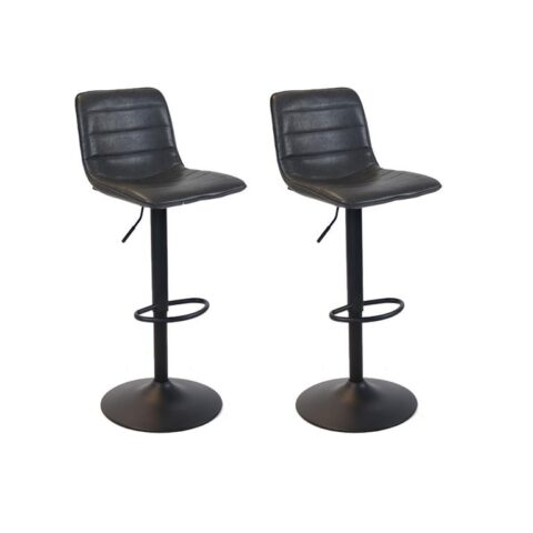 Bronx71 Industriële Barkruk Boston leer antraciet 60 - 76 cm- Stoelen Grijs Leder