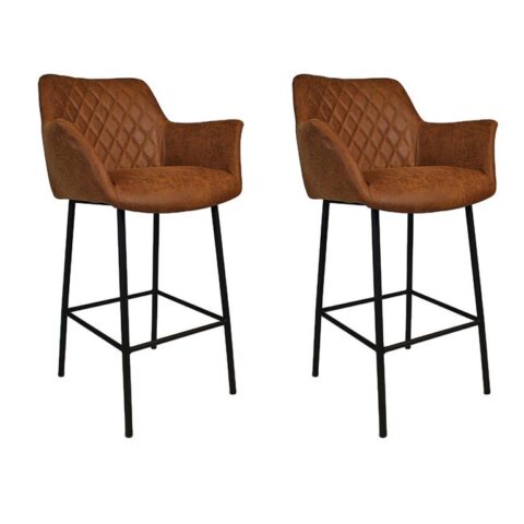 Bronx71 Industriële barstoel Club cognac eco leer 78 cm - Barkrukken Stoelen Bruin Leder