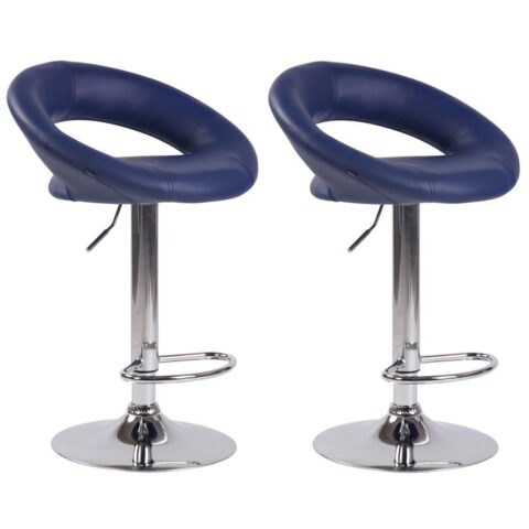 CLP Set van 2 Barkrukken Olinda Frame Chroom-look Kunstleer Stoelen Blauw Kunstleer