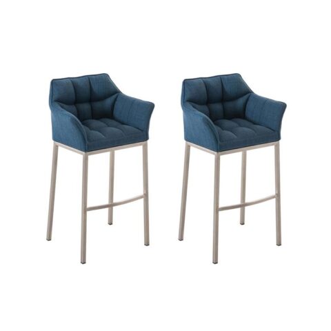 CLP Set van 2 barkrukken Damaso Vast RVS Frame Stof Stoelen Blauw Textiel