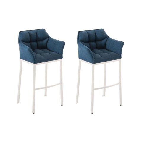 CLP Set van 2 barkrukken Damaso Vast Wit Frame Stof Stoelen Blauw Textiel