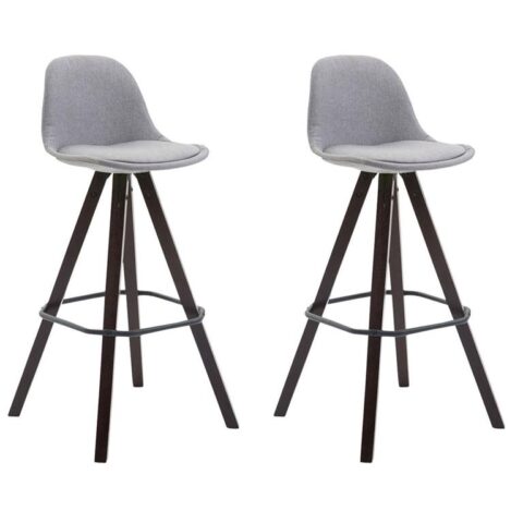 CLP Set van 2 barkrukken Franklin Vierkant Cappuccino (Eik) frame Stof Stoelen Zilver Textiel