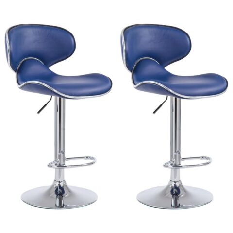 CLP Set van 2 barkrukken Las Vegas V2 Chroom Frame Kunstleer Stoelen Blauw Kunstleer