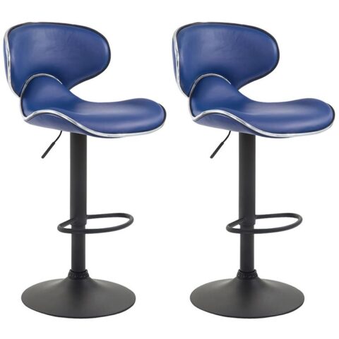 CLP Set van 2 barkrukken Las Vegas V2 Zwart Frame Kunstleer Stoelen Blauw Kunstleer