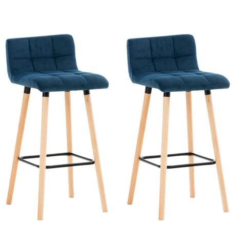 CLP Set van 2 barkrukken Lincoln Fluweel Stoelen Blauw Fluweel