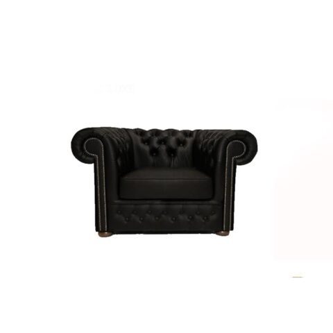 Chesterfield Fauteuil First Class Leer Mat Zwart Stoelen Zwart