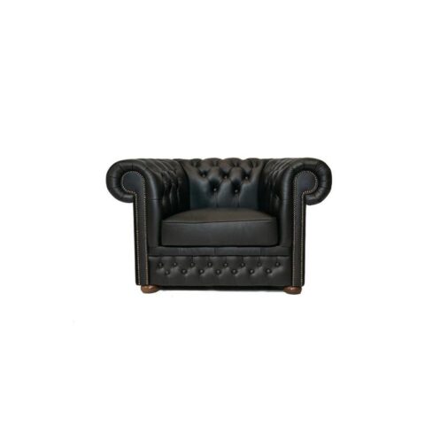 Chesterfield Fauteuil First Class Leer Shiny Zwart Stoelen Zwart Leder