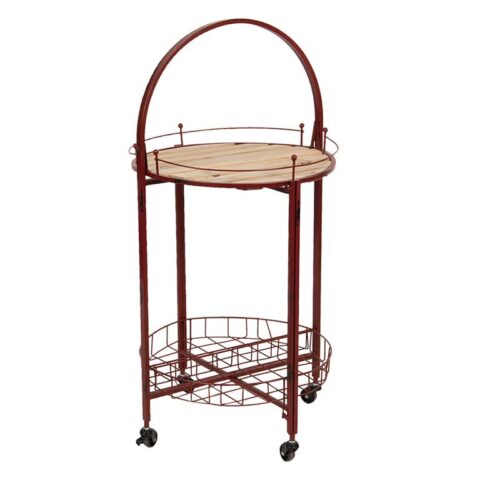 Clayre & Eef Bijzettafel Ø 49x98 cm Rood Ijzer Hout Rond Side table Tafels Rood IJzer