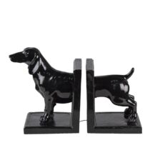 Clayre & Eef Boekensteunen Set van 2 Hond 25x9x15 cm Zwart Kunststof Woondecoratie Zwart Polyresin