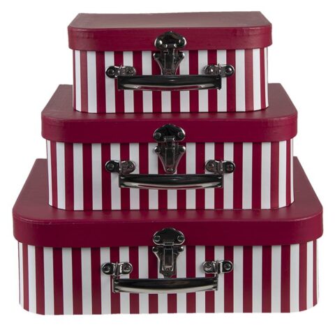 Clayre & Eef Decoratie koffer Set van 3 30x22x10 cm Rood Wit Karton Opbergen Rood Karton