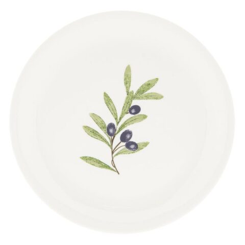 Clayre & Eef Dinerbord Ø 28 cm Beige Blauw Keramiek Rond Olijftak Servies Beige Keramiek