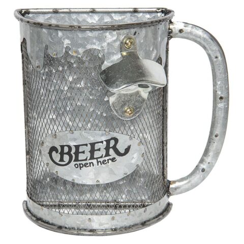 Clayre & Eef Flesopener Muur 22x21x11 cm Grijs Metaal Rond Beer open Kookgerei Grijs Metaal