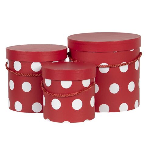 Clayre & Eef Hoedendoos Set van 3 Ø 18x17 / Ø 15x15 / Ø 12x12 cm Rood Opbergen Rood Karton