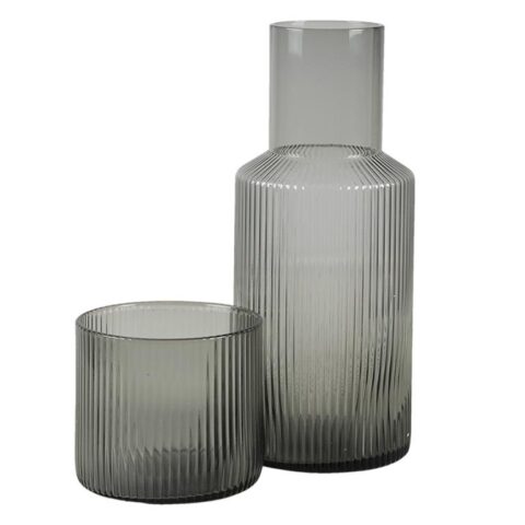 Clayre & Eef Karaf met Glas 450 ml Grijs Glas Waterkan Waterkaraf Kannen & flessen Grijs Glas