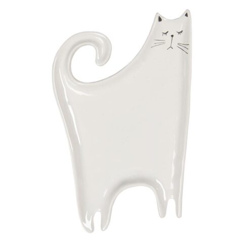 Clayre & Eef Serveerschaal Kat 25x11x2 cm Wit Keramiek Servies Wit Keramiek