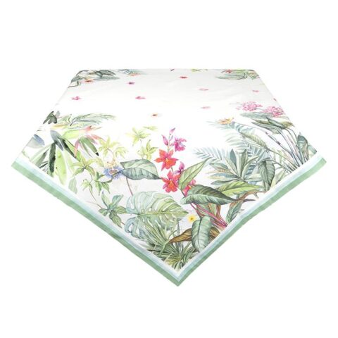 Clayre & Eef Tafelkleed 130x180 cm Wit Groen Katoen Rechthoek Jungle Tafelaccessoires Wit Katoen