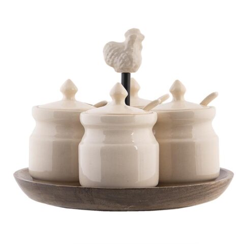 Clayre & Eef Voorraadpot Ø 17x15 cm Beige Keramiek Rond Kip Opbergen Beige Keramiek