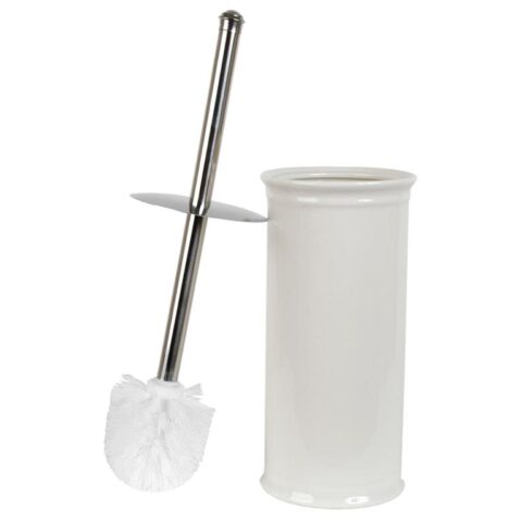 Clayre & Eef WC Borstel met Houder Ø 11x24 cm Wit Keramiek Rond Toiletaccessoires Wit Keramiek