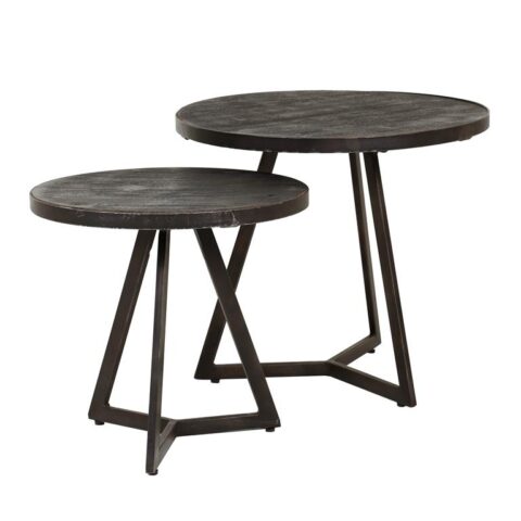 Duverger Black Omerta - bijzettafels - set van 2 - rond - massief Tafels Zwart Hout