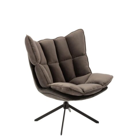 Duverger Cosy lounge - Fauteuil - grijs - geruit kussen - zwart Stoelen Grijs