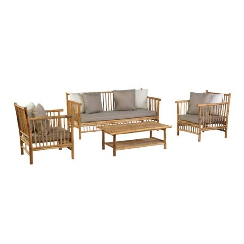 Exotan Bamboo stoel-bank loungeset 4-delig Tuinmeubelen Beige Bamboe