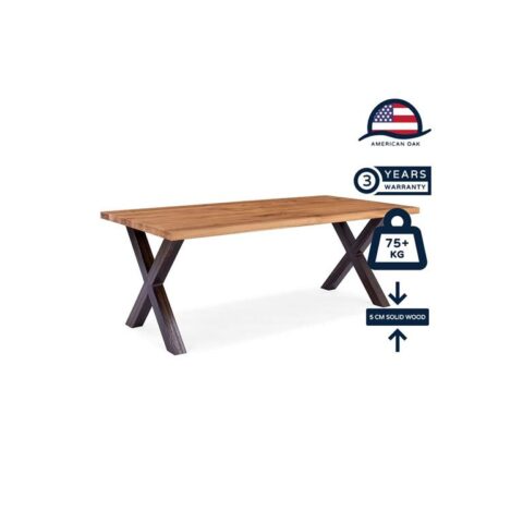 Feel Home - 160x90 Eettafel - Smooth Oak - X Frame Tafels Zwart Hout