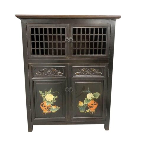 Fine Asianliving Chinese Kast Zwart Handgeschilderde Details Kasten Zwart Hout