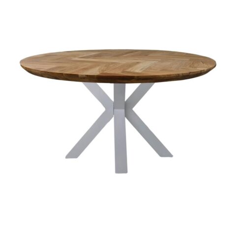 HSM Tafel Fishbone Rond- ø130x76 - Naturel/wit Tafels Bruin