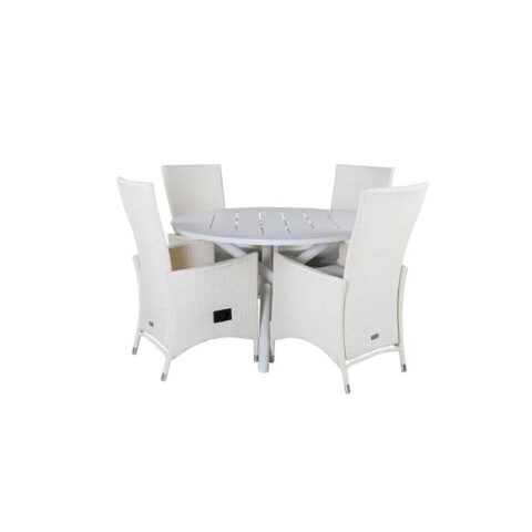 Hioshop Alma tuinmeubelset tafel Ø120cm en 4 stoel Padova wit. Tuinmeubelen Wit Polyester