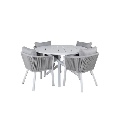 Hioshop Alma tuinmeubelset tafel Ø120cm en 4 stoel Virya wit. Tuinmeubelen Wit Polyester