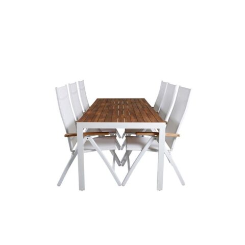 Hioshop Bois tuinmeubelset tafel 90x205cm en 6 stoel Panama wit