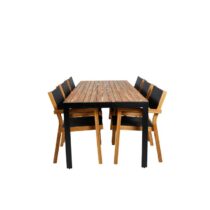 Hioshop Bois tuinmeubelset tafel 90x205cm en 6 stoel Venice zwart
