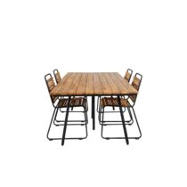 Hioshop Chan tuinmeubelset tafel 100x200cm en 4 stoel Bois zwart