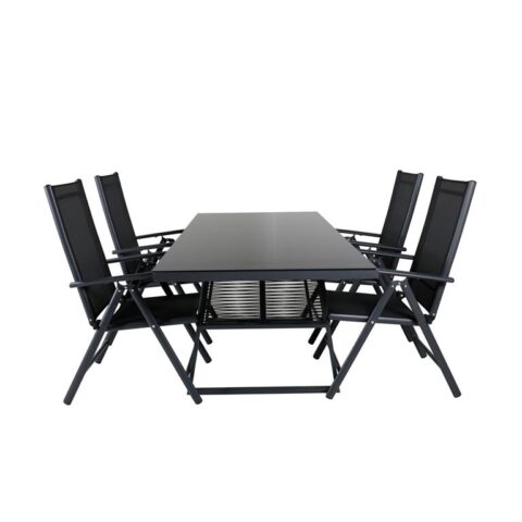 Hioshop Dallas tuinmeubelset tafel 90x193cm en 4 stoel Break zwart. Tuinmeubelen Zwart Textiel