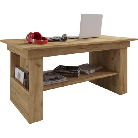 Hioshop Kobila salontafel met 1 plank en 2 vakkenHoning eiken decor. Tafels Geel Spaanplaat