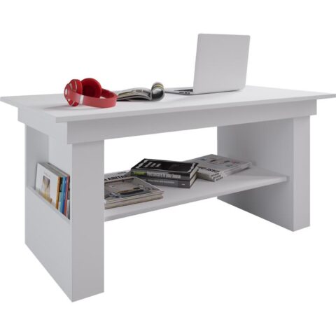 Hioshop Kobila salontafel met 1 plank en 2 vakkenwit. Tafels Wit Spaanplaat