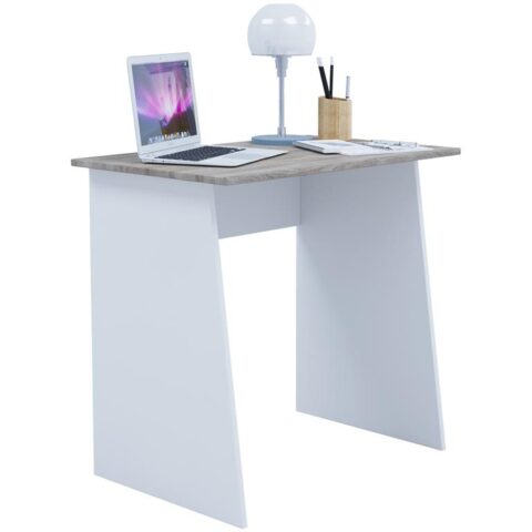 Hioshop Masola Mini bureau decor wit/Sonoma eik. Bureau Geel Spaanplaat