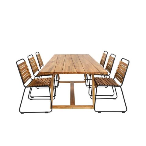 Hioshop Plankton tuinmeubelset tafel 100x220cm en 6 stoel Bois Tuinmeubelen Zwart Hout