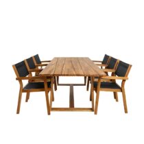 Hioshop Plankton tuinmeubelset tafel 100x220cm en 6 stoel Venice Tuinmeubelen Zwart Hout