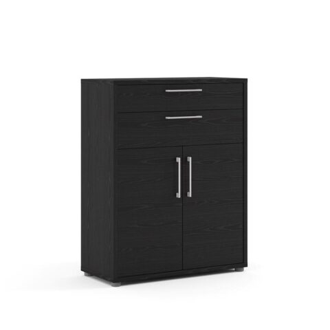 Hioshop Prisme archiefkast 2 lades en 2 deuren zwart decor. Kasten Zwart Spaanplaat